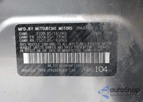 2017 Mitsubishi Mirage G4 Es z USA, uszkodzony, nr VIN ML32F3FJ8HHF15453